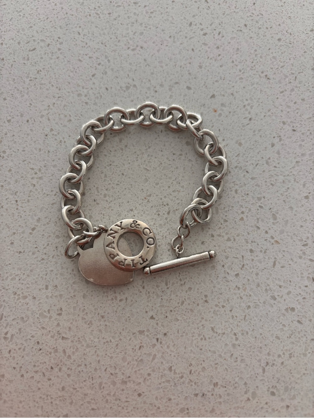 TIFFANY & CO SILVER VINTAGE TOGGLE HEART TAG BRACELET 7IN.